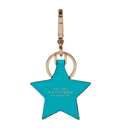 Smythson Panama Leather Star Keyring In Blue