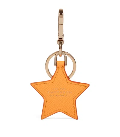 Smythson Panama Leather Star Keyring In Orange