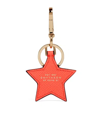 Smythson Panama Leather Star Keyring In Orange