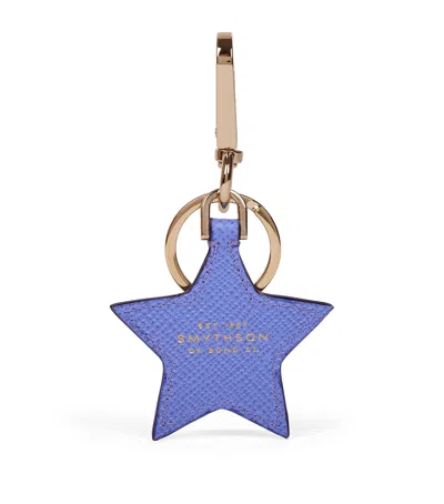 Smythson Panama Leather Star Keyring In Purple