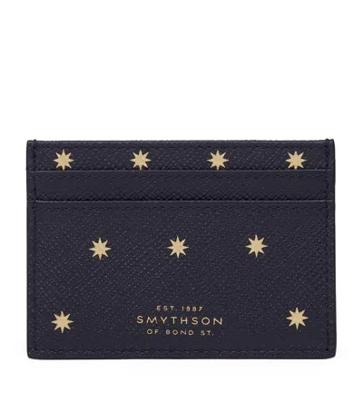 Smythson Panama Leather Stars Card Holder In Blue