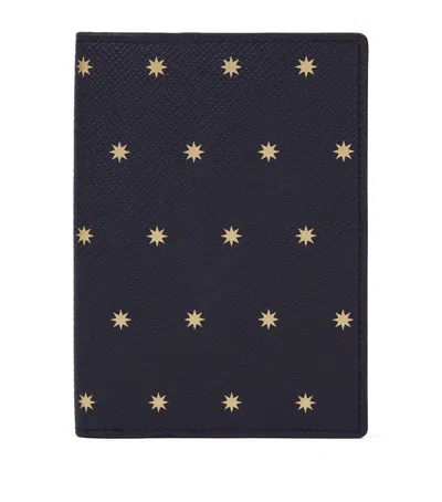 Smythson Panama Leather Stars Passport Cover In Blue