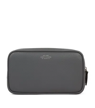 Smythson Panama Textured-leather Cosmetics Case In Gray