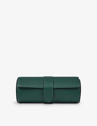 Smythson Panama Leather Watch Roll 20cm In Green