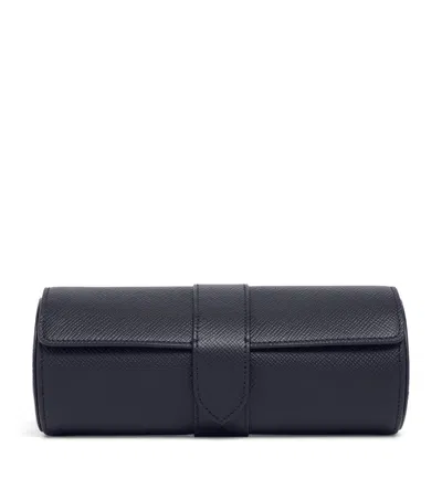 Smythson Panama Leather Watch Roll In Blue