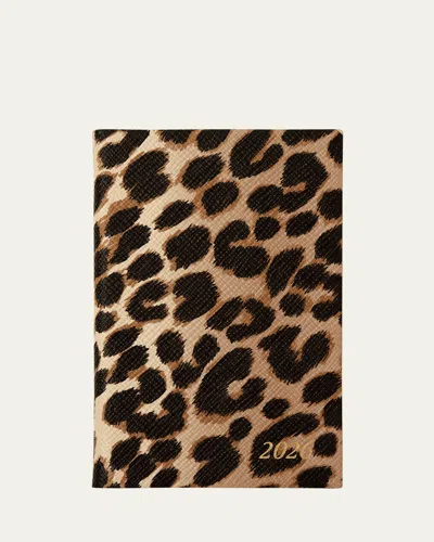 Smythson Panama Leopard-print Leather 2026 Weekly Agenda In Brown