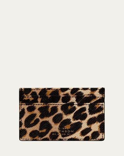 Smythson Panama Leopard-printed Leather Card Holder In Brown