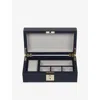 Smythson Navy Panama Lockable Leather Watch And Cufflink Box In Black