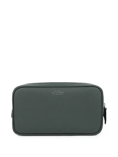 Smythson Panama Logo-print Wash Bag In 绿色