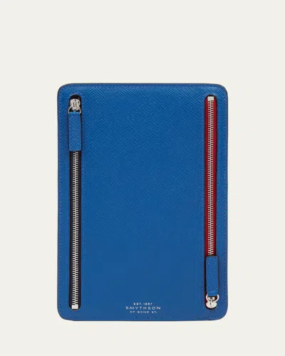 Smythson Panama Multi-zip Currency Case In Cerluean