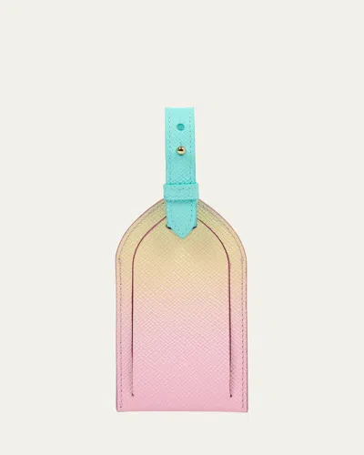 Smythson Panama Pearl Pink Rainbow Luggage Tag