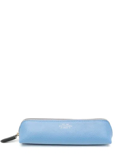Smythson Panama Pencil Case In Blue