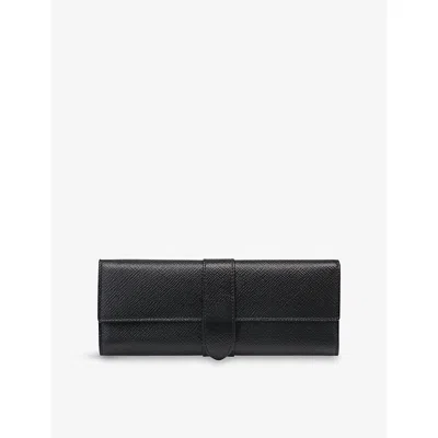 Smythson Black Panama Small Leather Jewellery Roll Case