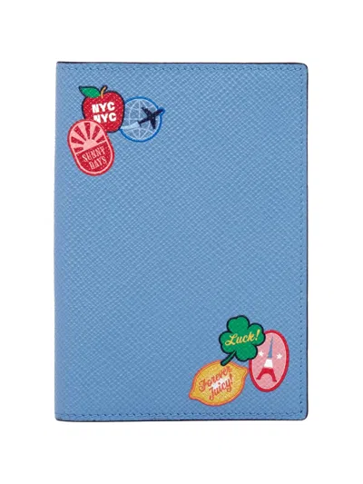 Smythson Panama Stickers Passport Cover In Blue