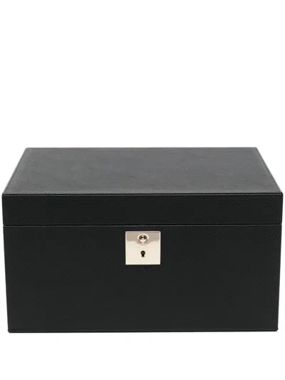 Smythson Panama Textured-leather Jewelry Box In Black
