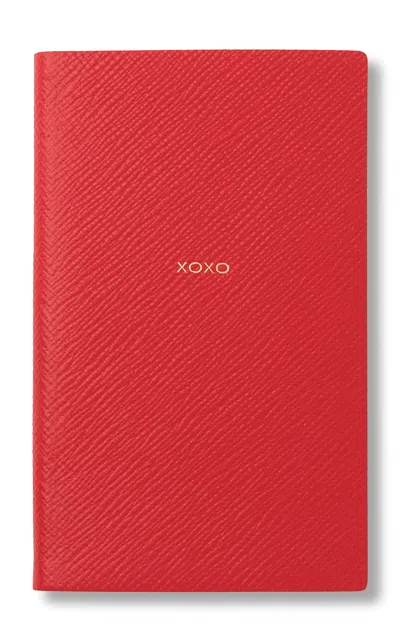 Smythson Panama Xoxo Leather Notebook In Red