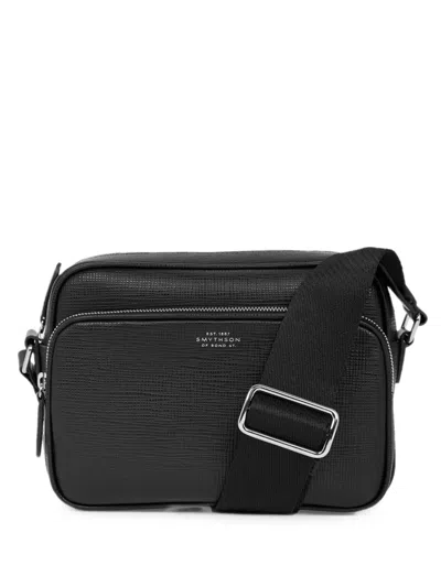 Smythson Panama-leather Double-zip Crossbody Bag In Black
