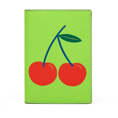 Smythson Passport Charm Cover In Panama In Apple Green