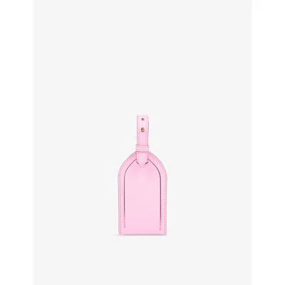 Smythson Panama Crossgrain Leather Luggage Tag Pearl Pink