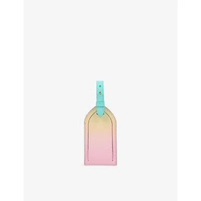 Smythson Pearl Pink Panama Leather Luggage Tag