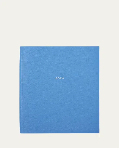 Smythson Portobello 2026 Weekly Vertical Agenda In Panama Leather In Blue