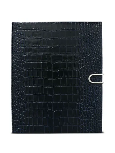 Smythson Portobello Crocodile-effect Slide-closure Notebook In Blue