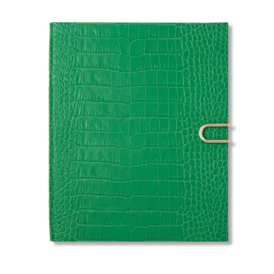 Smythson Portobello Notebook With Slide Closure In Mara In Jade