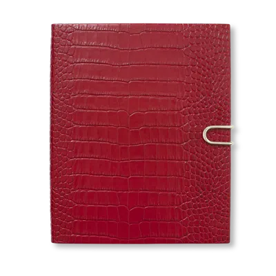 Smythson Portobello Notebook With Slide Closure In Mara In Red