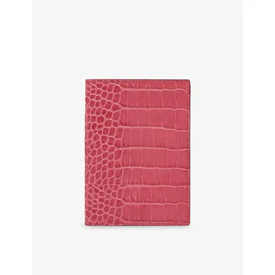 Smythson Raspberry Mara Croc-embossed Leather Passport Cover In Pink