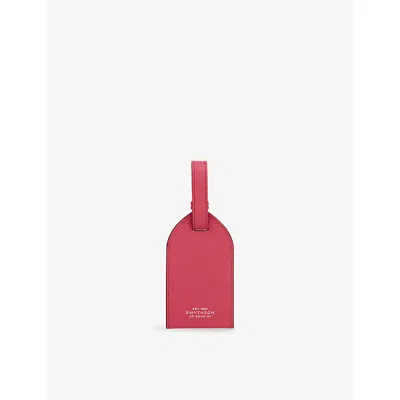 Smythson Raspberry Panama Leopard Leather Luggage Tag In Pink
