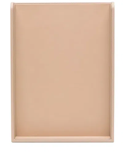 Smythson Rectangle-shape Leather Tray In Neutrals