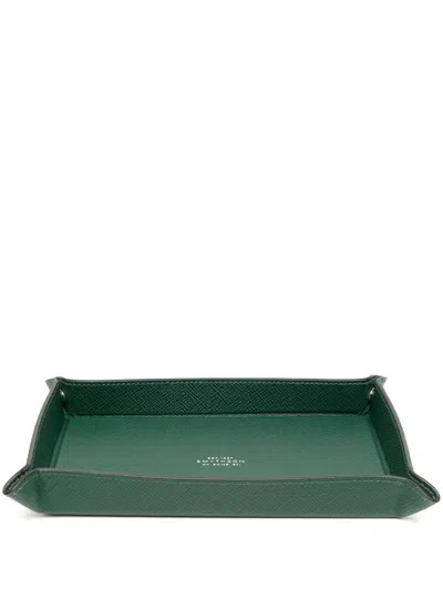 Smythson Rectangular Leather Trinket Tray In Green