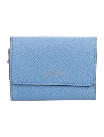 Pre-owned Smythson Saffiano Leather Compact Wallet In Blue
