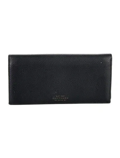 Pre-owned Smythson Saffiano Leather Continental Wallet In Blue/burgundy