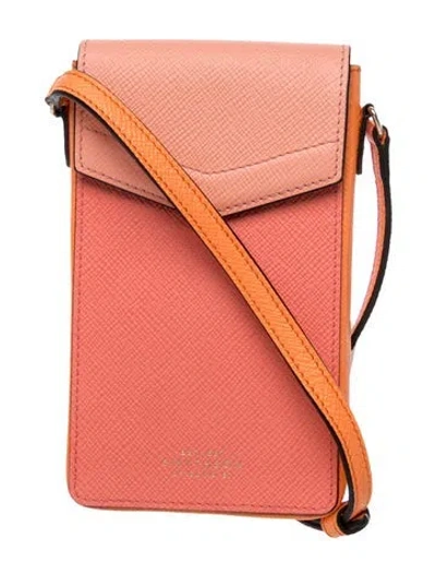Pre-owned Smythson Saffiano Leather Crossbody Bag In Orange