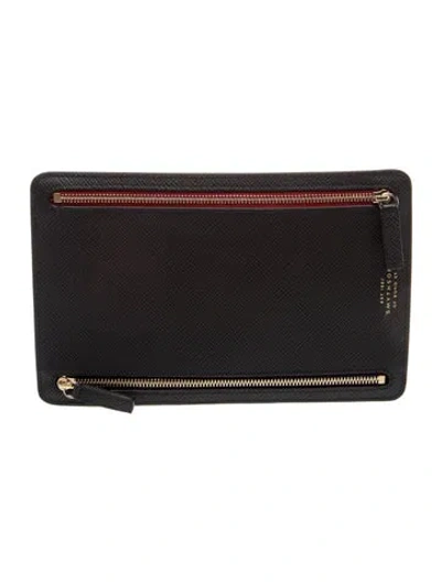 Pre-owned Smythson Saffiano Leather Pouch In Black