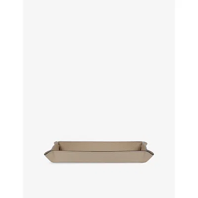 Smythson Sandstone Panama Small Rectangular Leather Trinket Tray In Brown