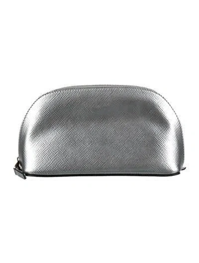 Pre-owned Smythson Silver Metallic Leather Cosmetic Bag