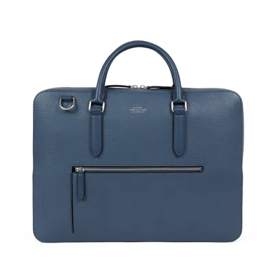 Smythson Slim Briefcase With Zip Front In Ludlow In Admiral Blue