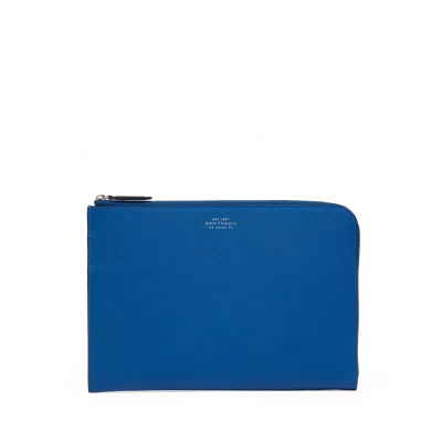 Smythson Slim Pouch In Panama In Cerulean