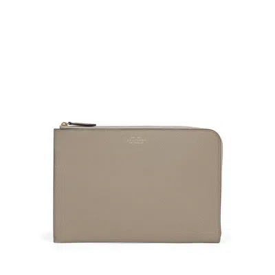 Smythson Slim Pouch In Panama In Sandstone