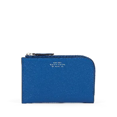 Smythson Small Flat Pouch In Panama In Cerulean