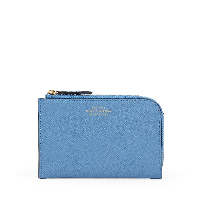 Smythson Small Flat Pouch In Panama In Nile Blue
