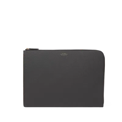 Smythson Small Laptop Case In Panama In Black