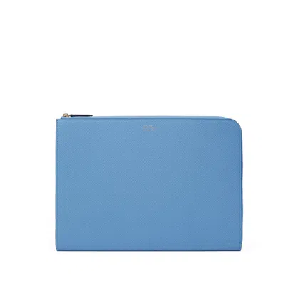 Smythson Small Laptop Case In Panama In Nile Blue