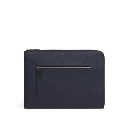 Smythson Small Laptop Case With Zip In Ludlow In Navy
