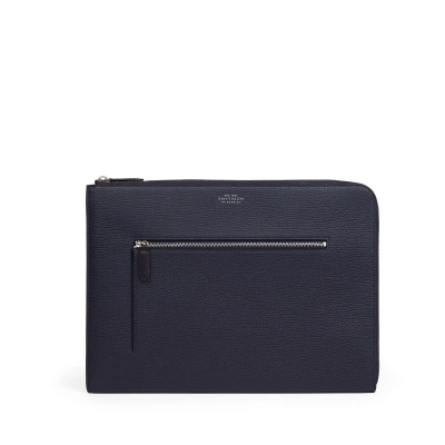 Smythson Small Laptop Case With Zip In Ludlow In Navy