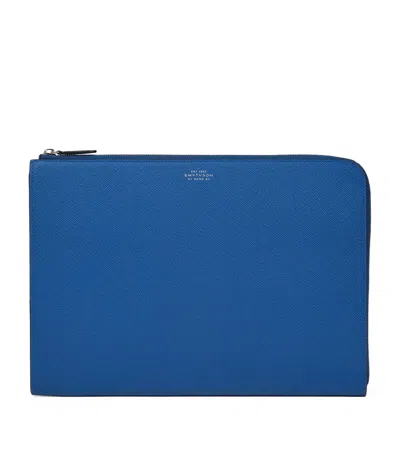 Smythson Small Panama Leather Laptop Case In Blue