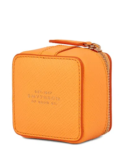 Smythson Small Panama Square Zip Trinket Case In Orange