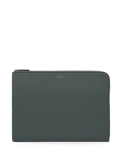Smythson Small Panama-leather Laptop Case In Green